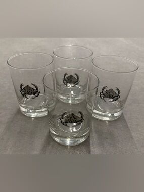 Set of 4 Rocks Glasses with Silver Plated Crab 🦀